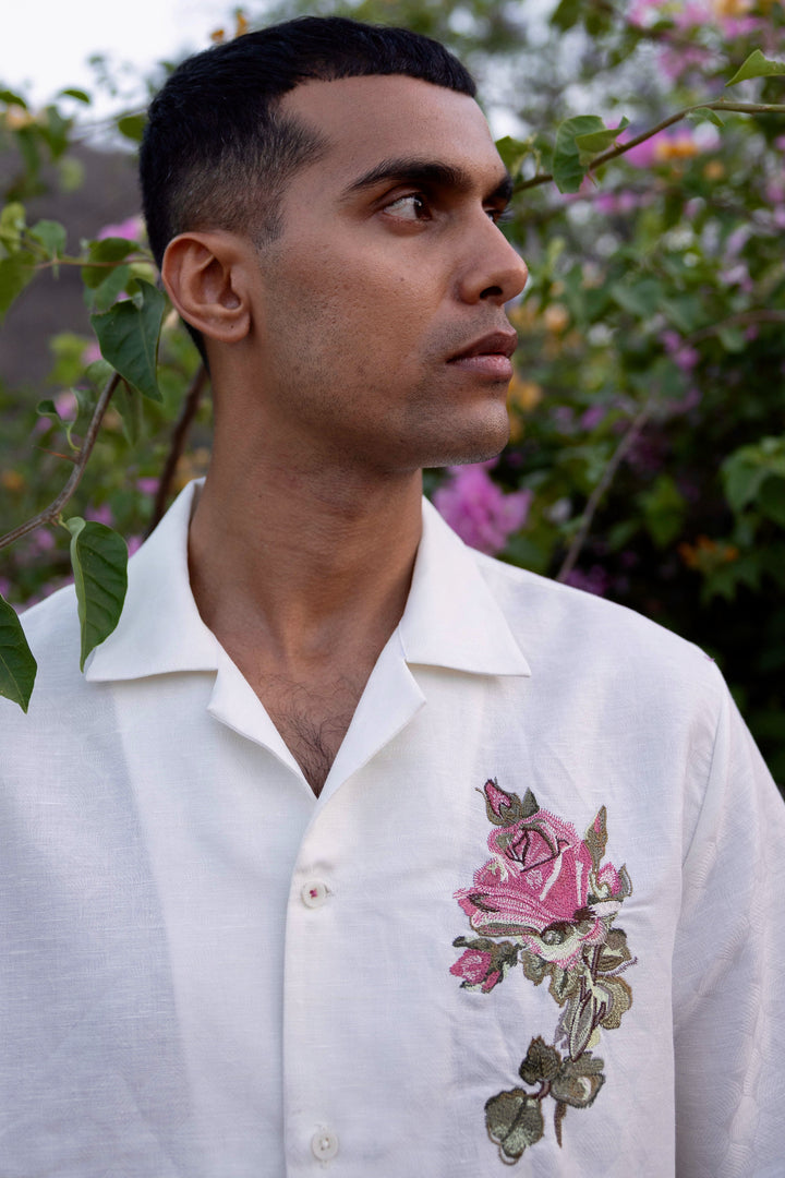 Rose Insignia Linen Embroidered Shirt