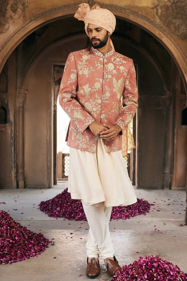 Pink Kiran Dori Embroidery Bandhgala with Anarkali Kurta - Asuka Couture