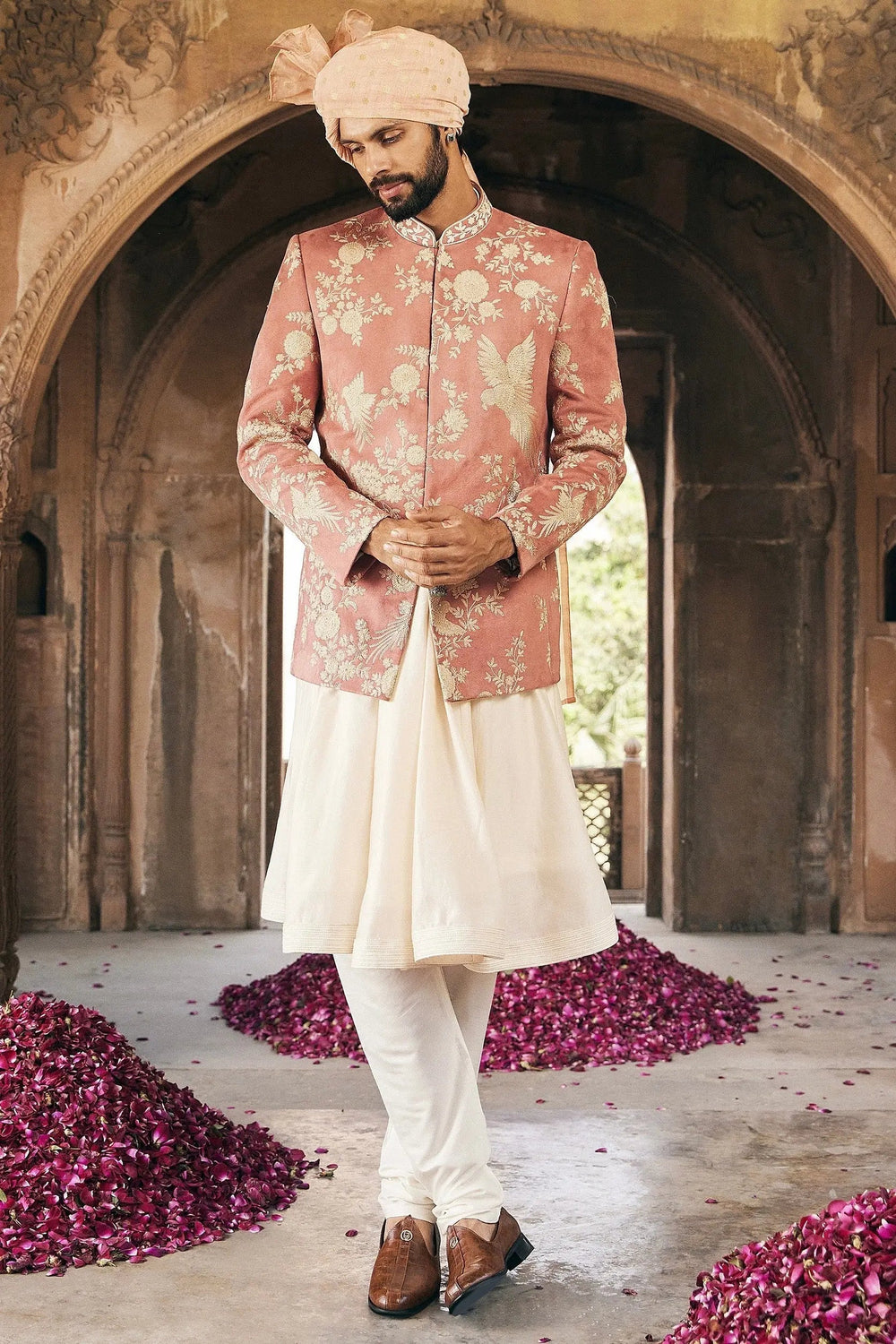 Pink Kiran Dori Embroidery Bandhgala with Anarkali Kurta - Asuka Couture
