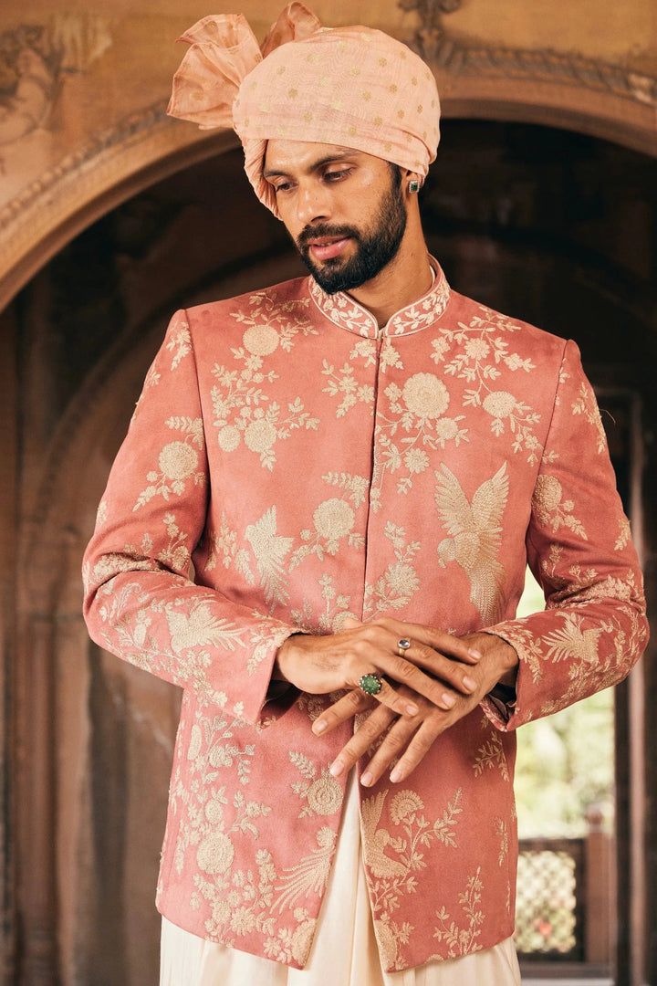 Pink Kiran Dori Embroidery Bandhgala with Anarkali Kurta - Asuka Couture