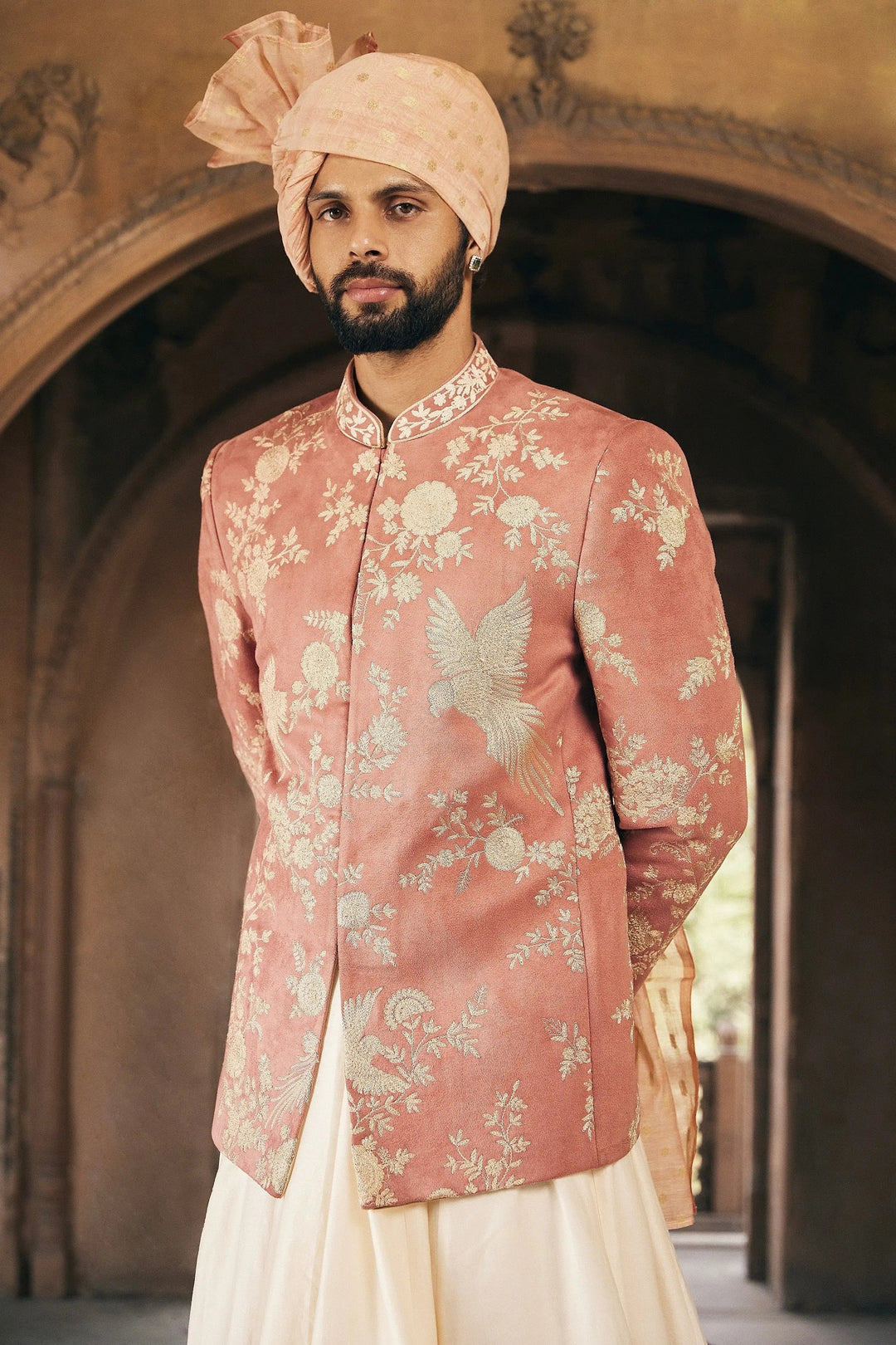 Pink Kiran Dori Embroidery Bandhgala with Anarkali Kurta - Asuka Couture