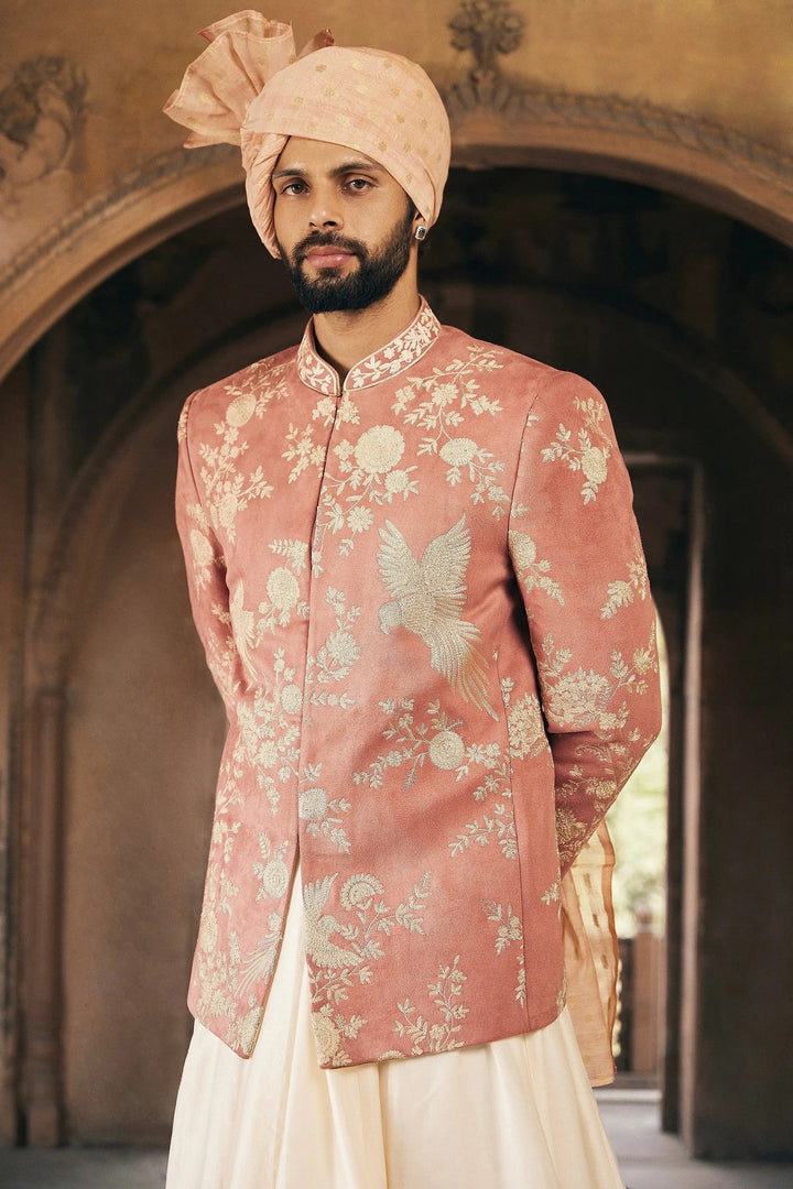 Pink Kiran Dori Embroidery Bandhgala with Anarkali Kurta - Asuka Couture