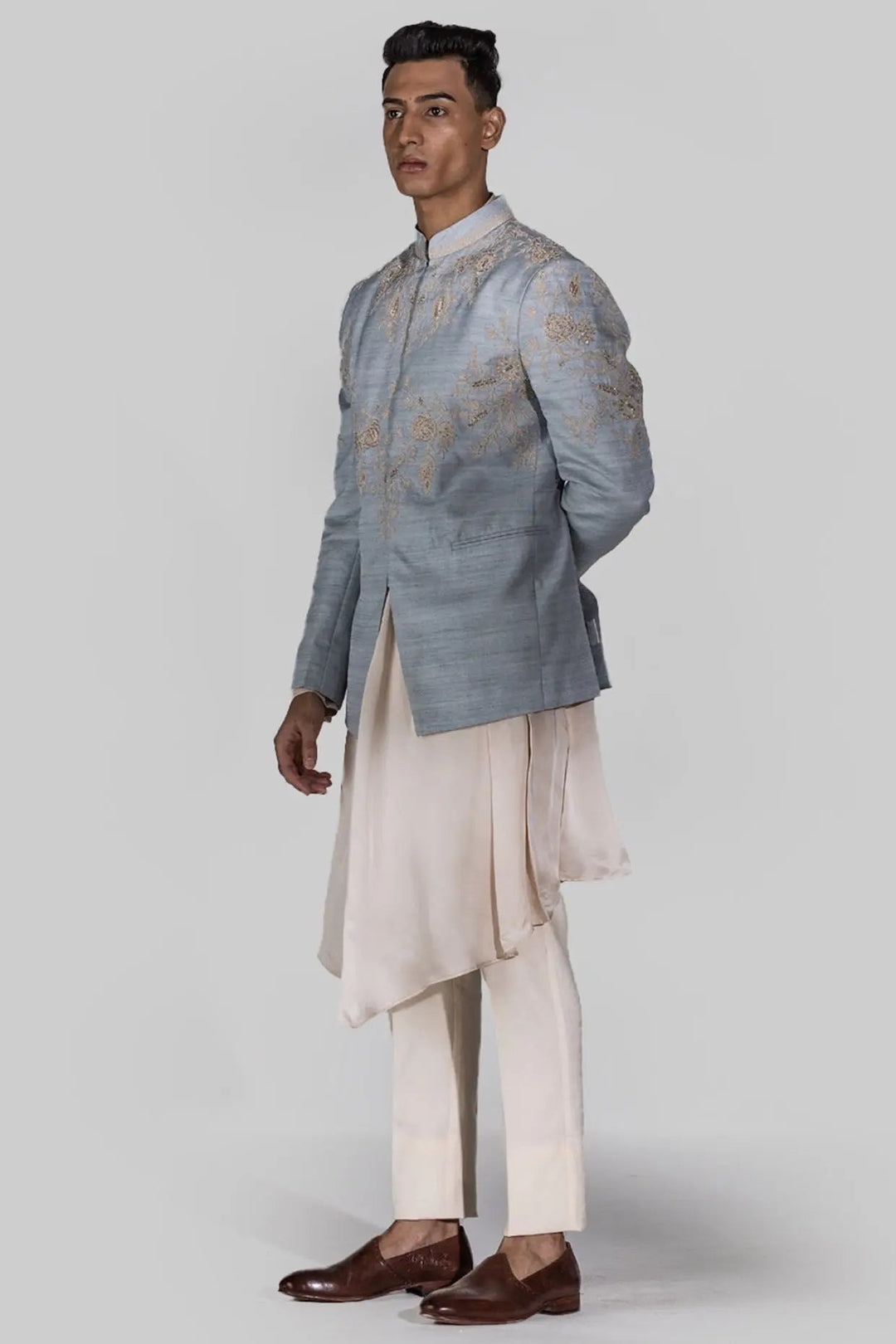 Blue Sheen Jodhpuri With Zardozi Embroidery - Asuka Couture