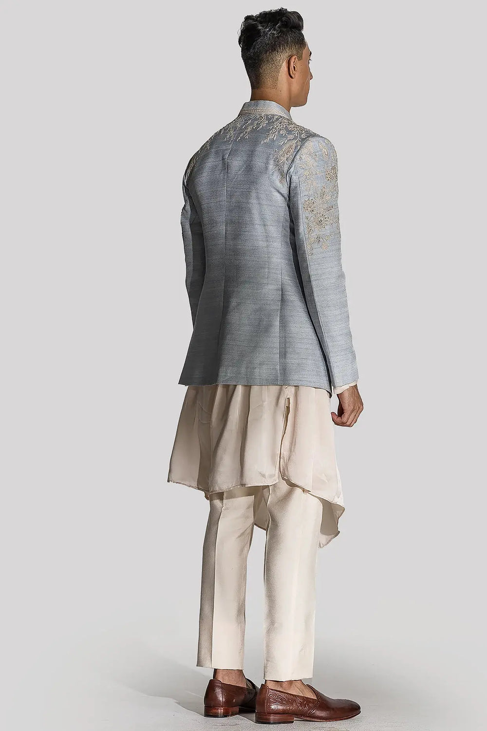 Blue Sheen Jodhpuri With Zardozi Embroidery - Asuka Couture