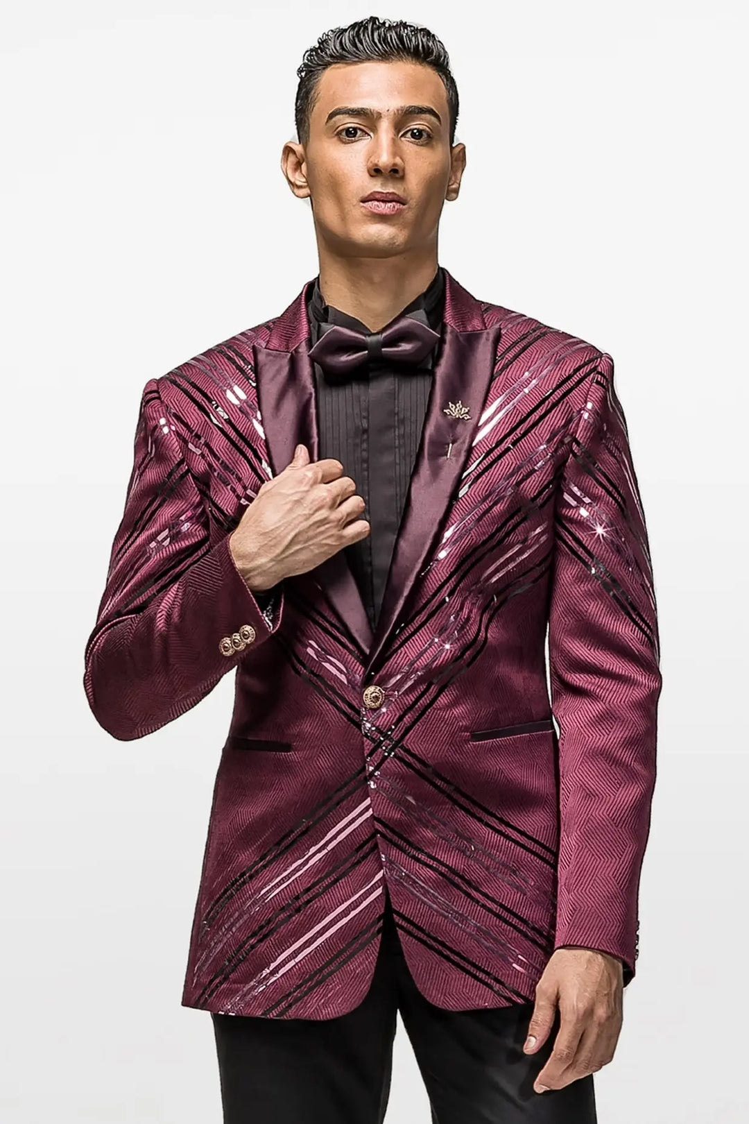 Luxe Lustre Wine Red Tuxedo - Asuka Couture