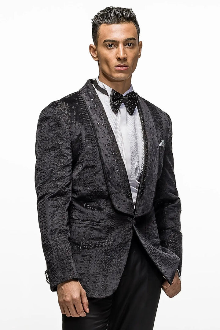 Geometric Sparks Black Embellished Tuxedo - Asuka Couture
