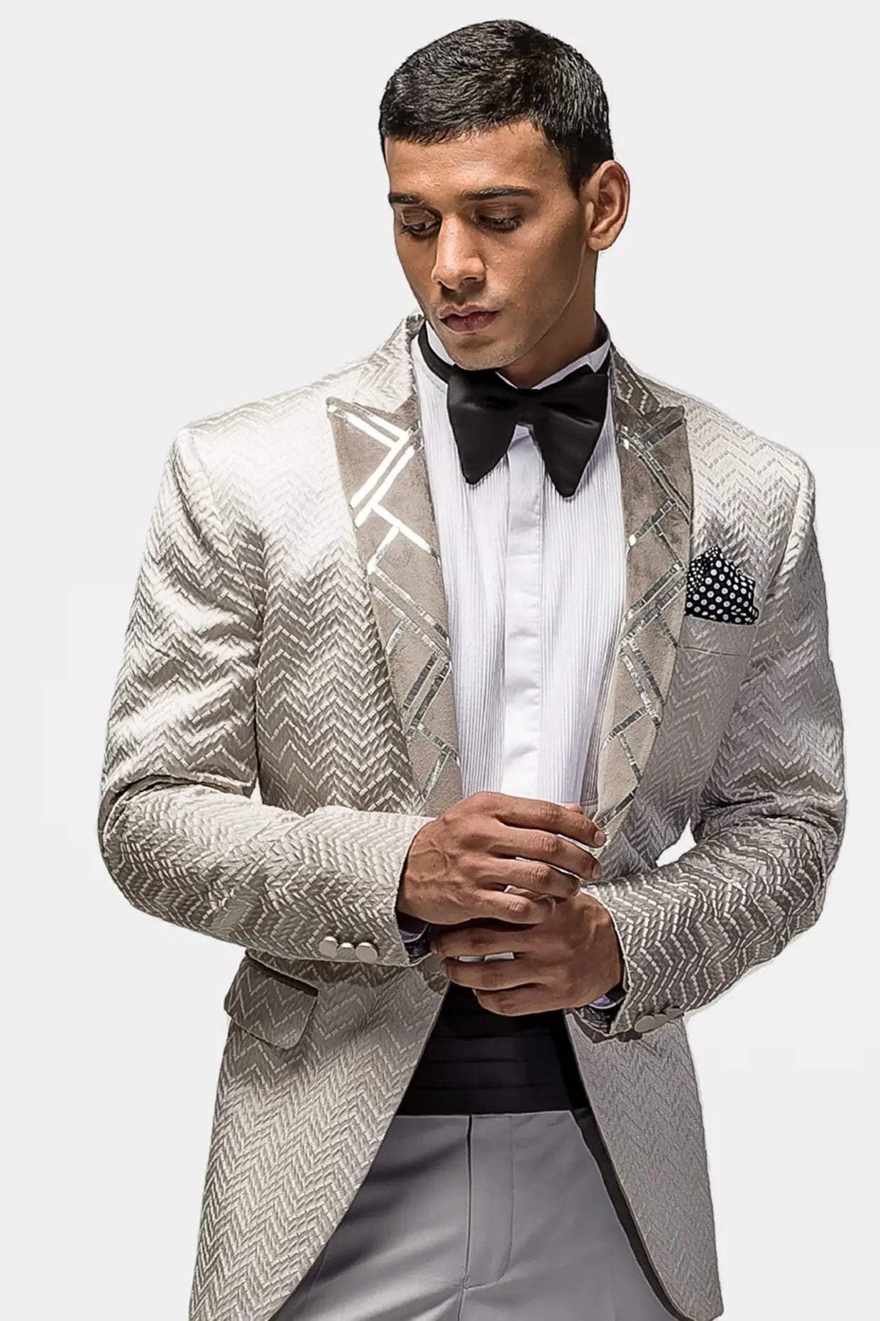 Men's Silver Floral Blazer Tuxedo Performer Prom Jacket Vinci BF-2