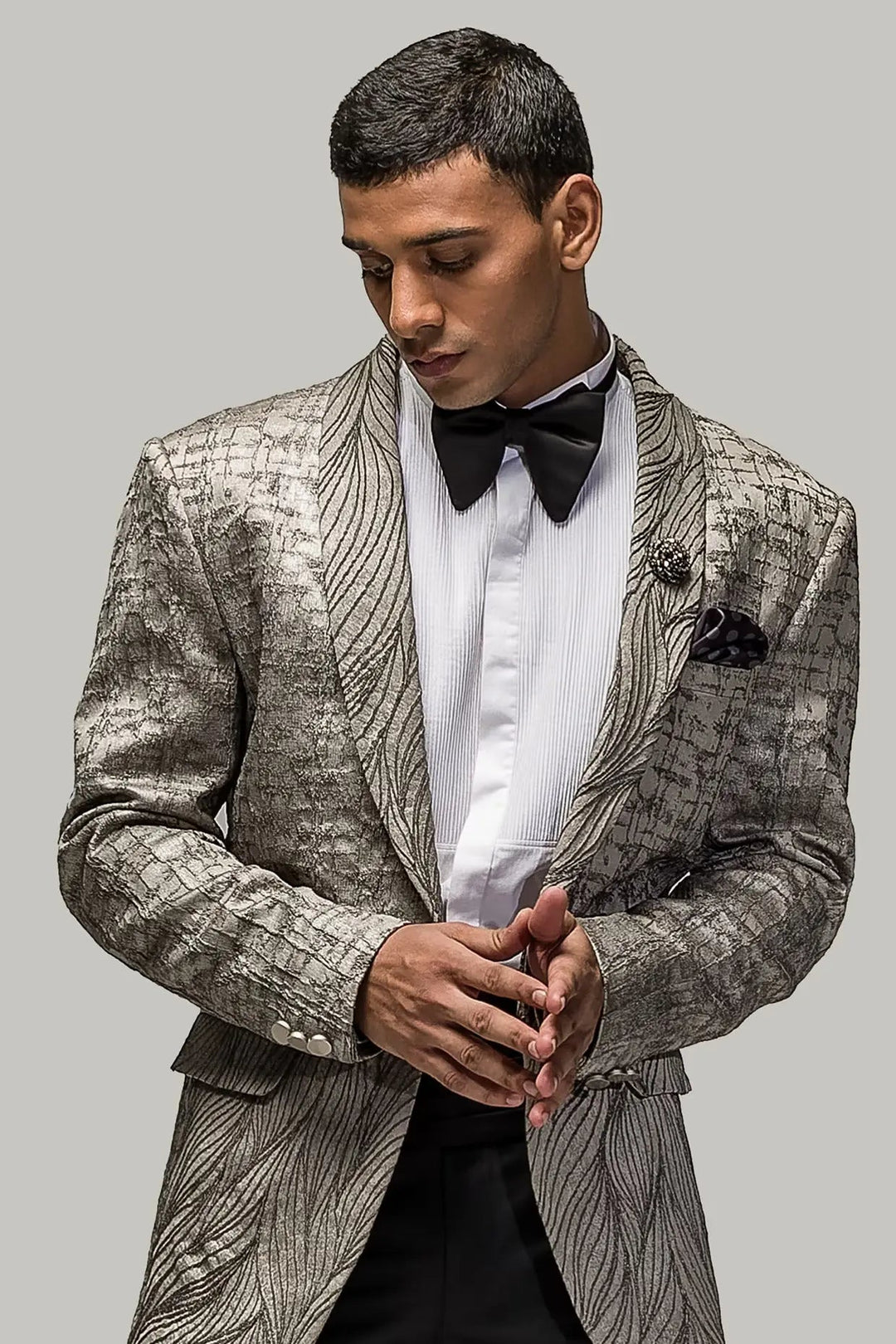 Grey Twin abstract design Jacquard Suit - Asuka Couture