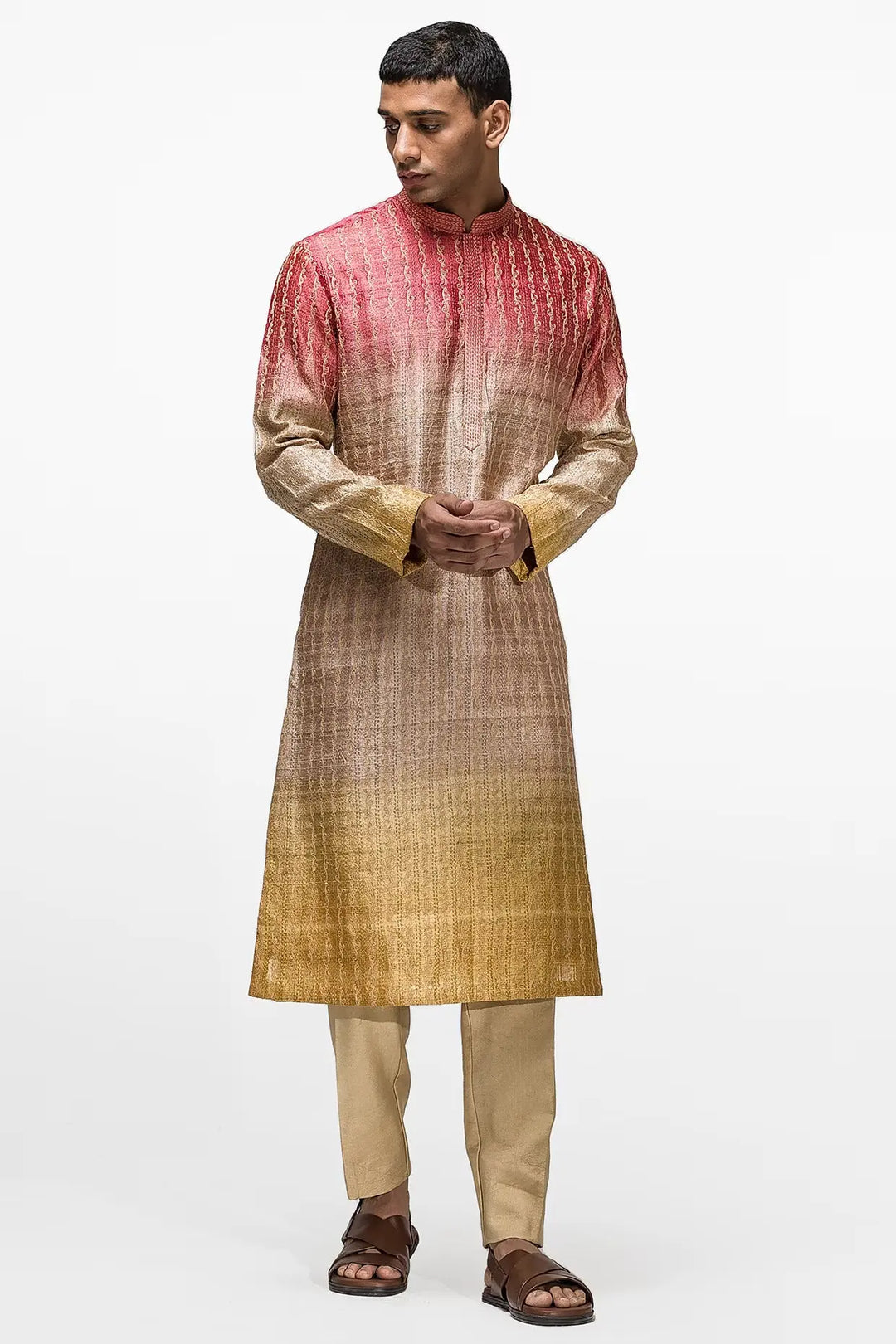 Ombre Dyed Thread Embroidery Kurta - Asuka Couture