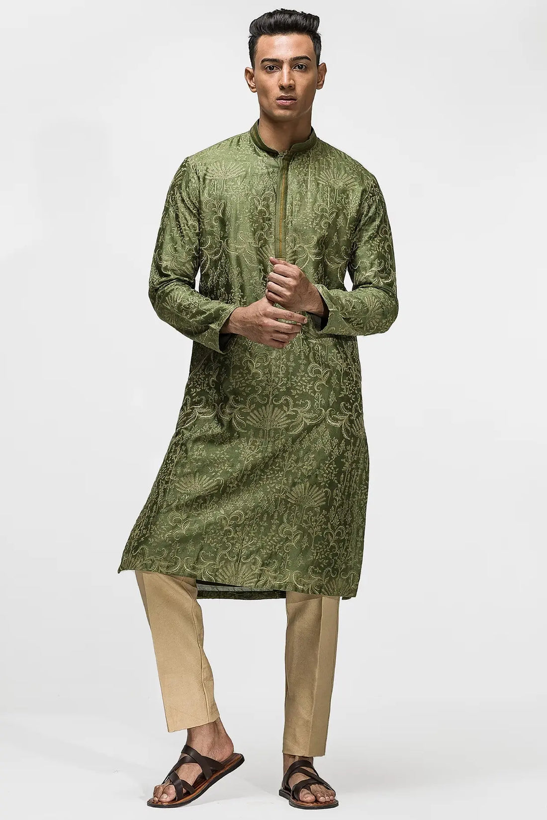 Mehendi Green Floral Embroidery Kurta