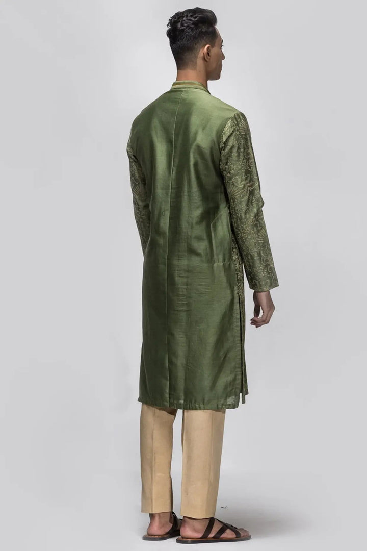 Mehendi Green Floral Embroidery Kurta - Asuka Couture