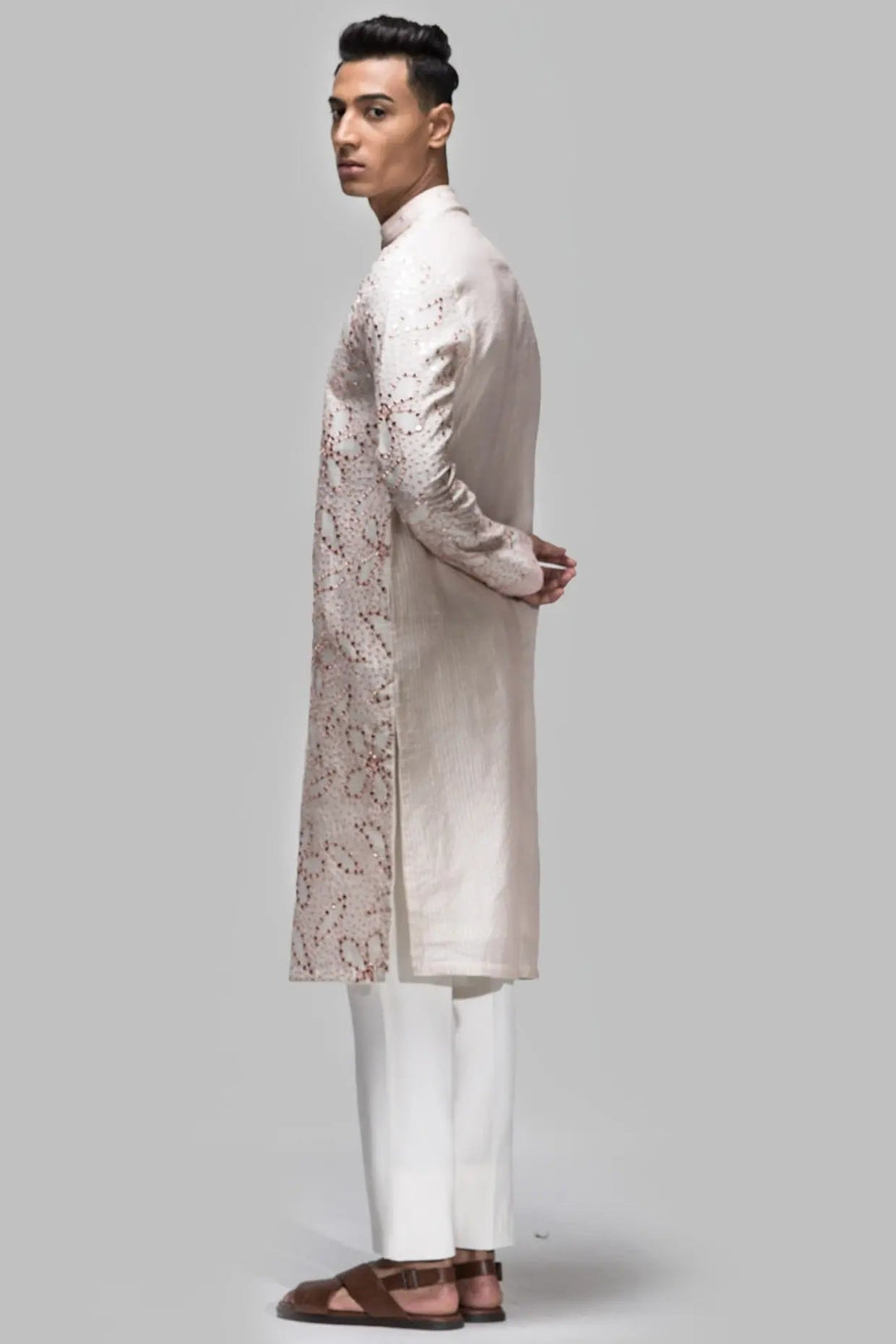 Baby Pink Floral Embroidery Kurta - Asuka Couture
