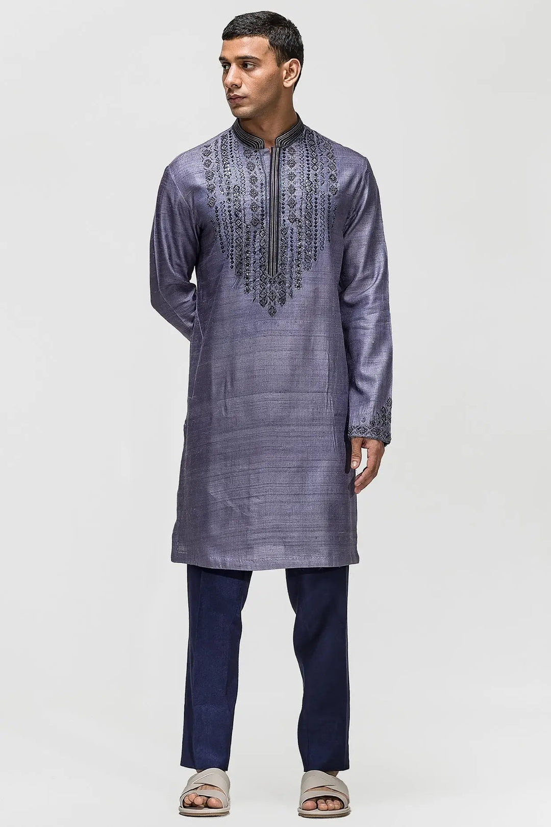 Purple tribal design Embroidered Kurta - Asuka Couture