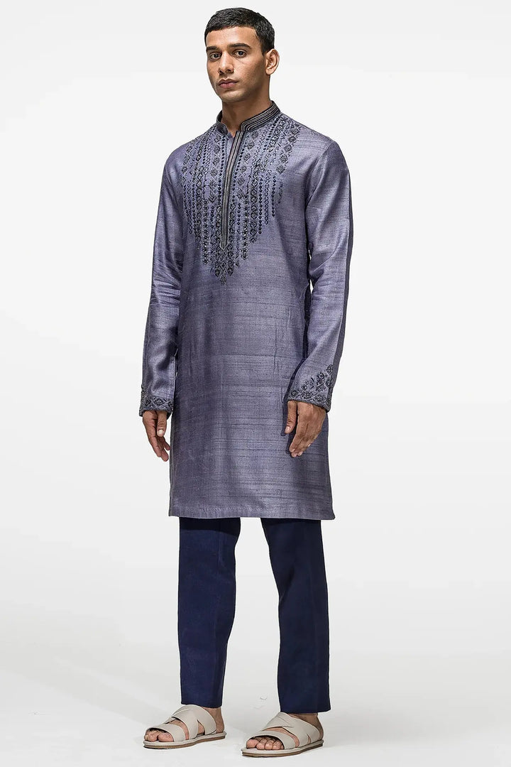 Purple tribal design Embroidered Kurta - Asuka Couture