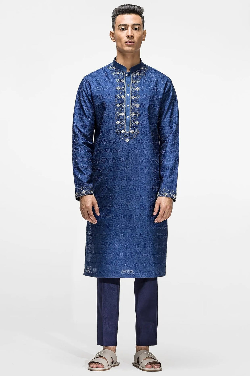 Royal Blue Dabka Threadwork Kurta - Asuka Couture