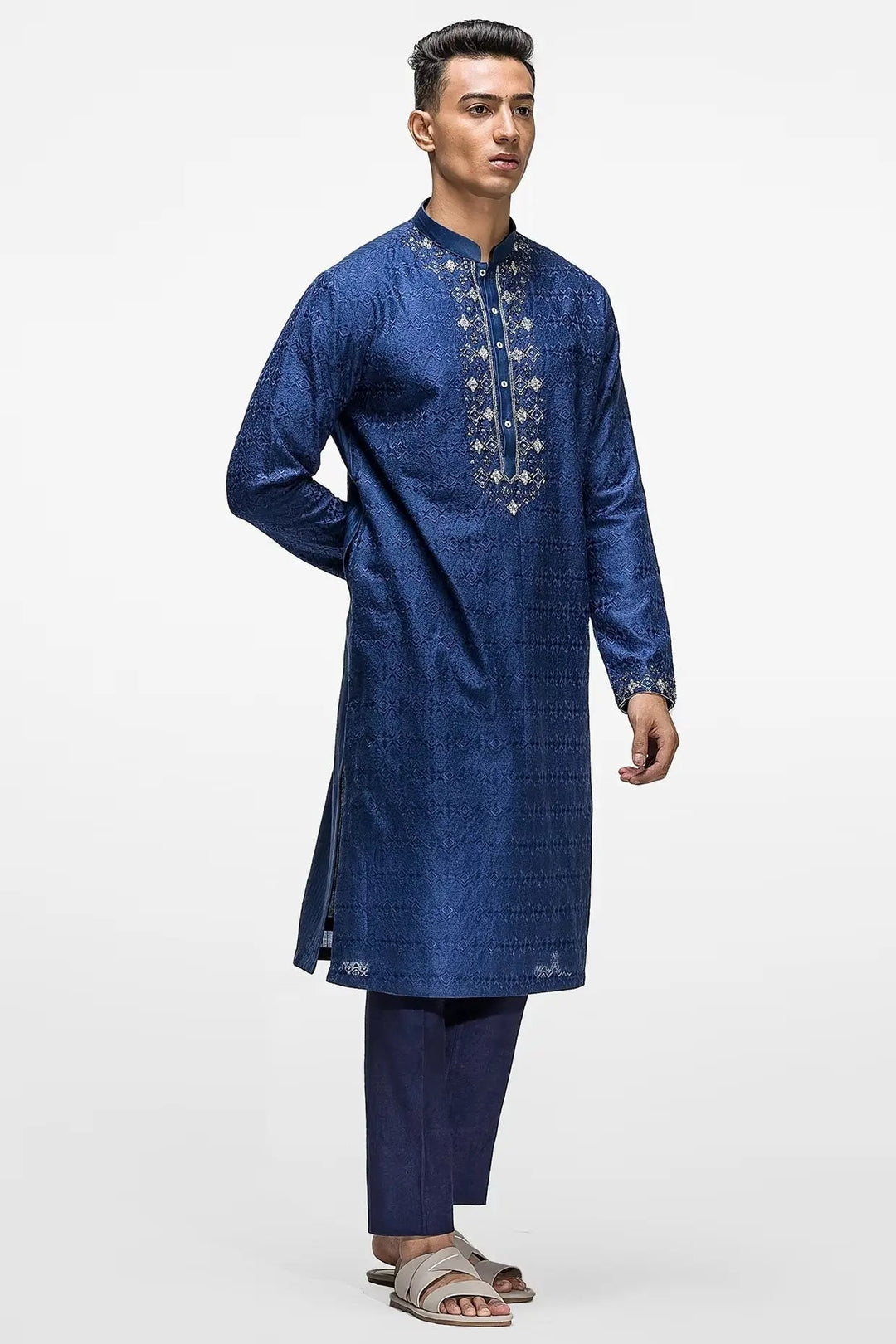Royal Blue Dabka Threadwork Kurta - Asuka Couture