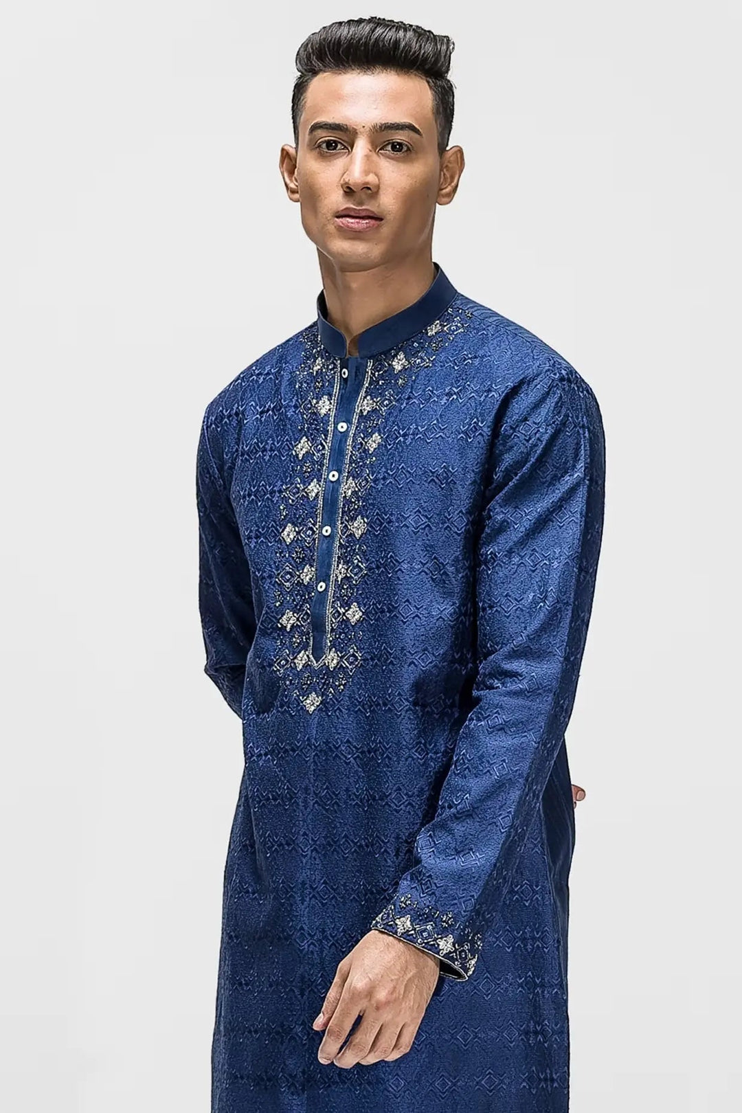 Royal Blue Dabka Threadwork Kurta - Asuka Couture
