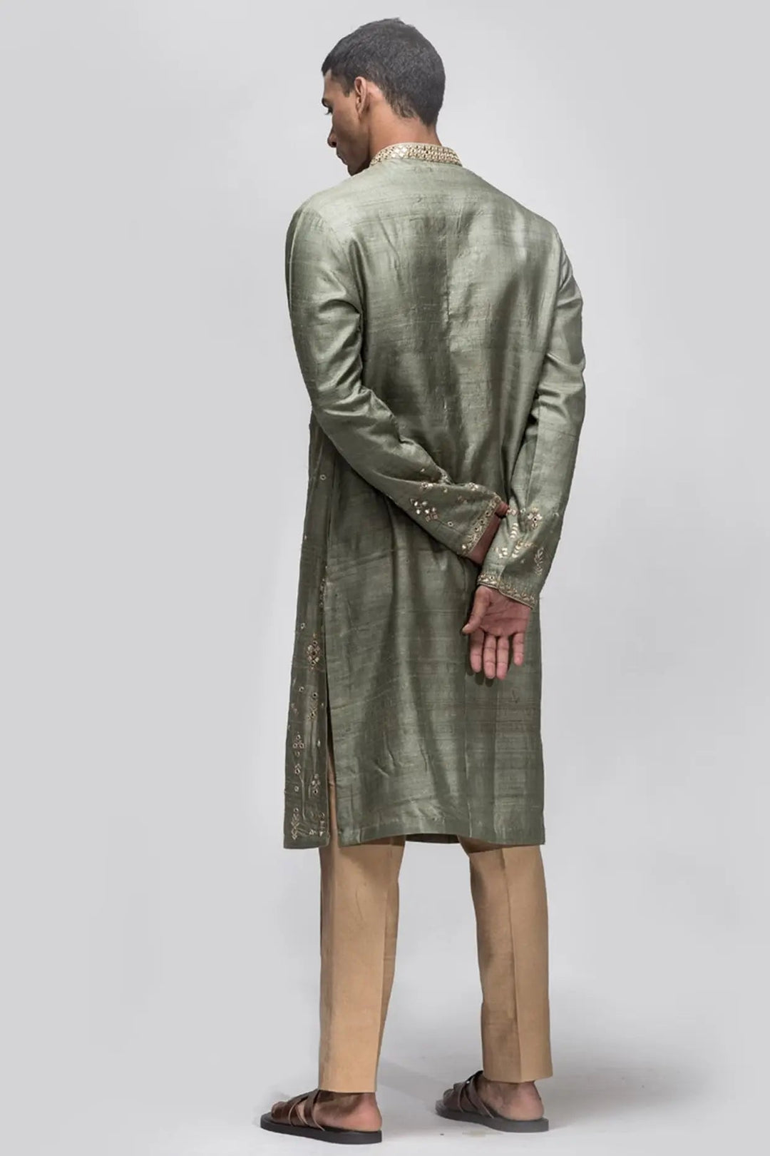 Olive Green Booti Mirror Work Kurta - Asuka Couture