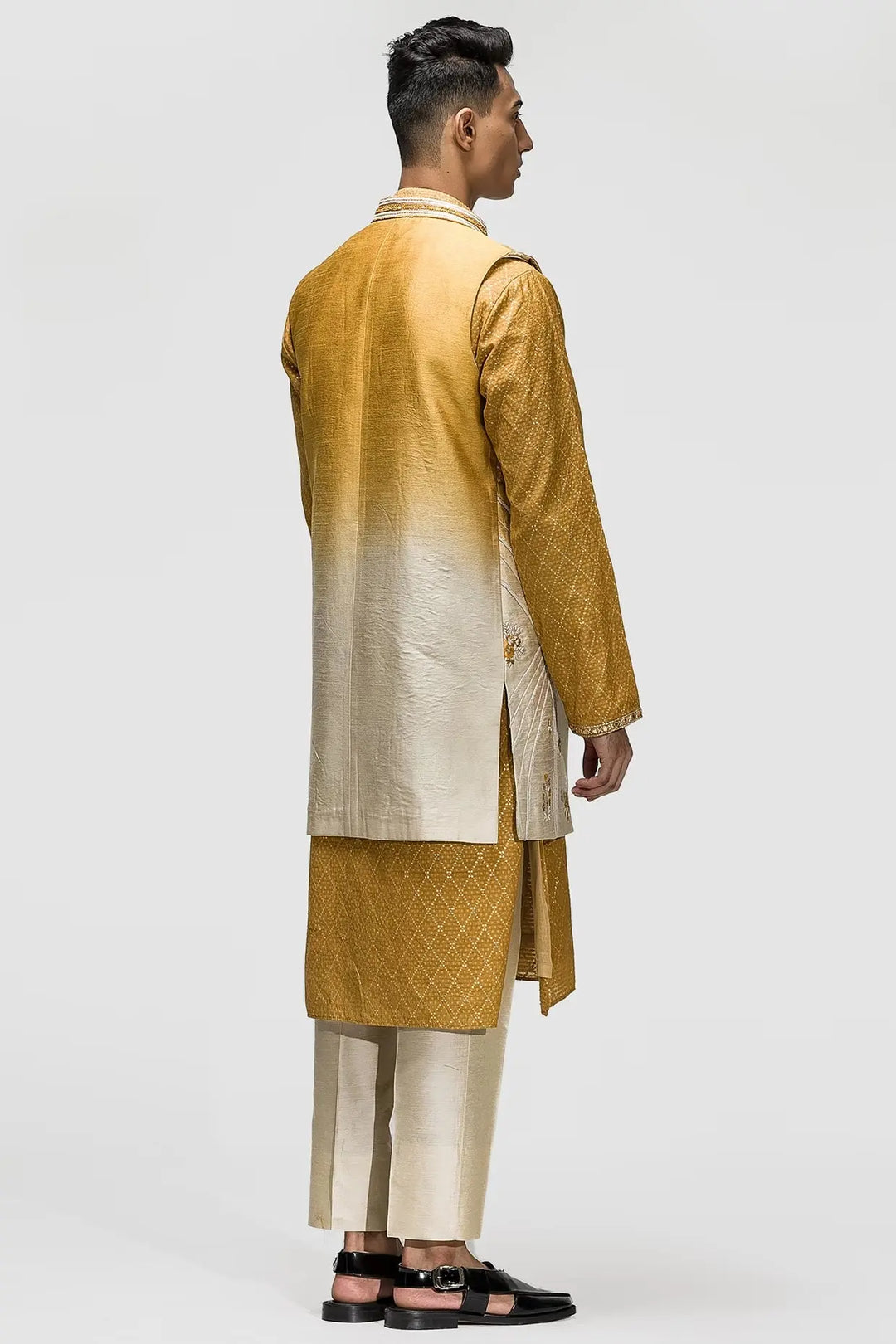 Yellow Ombre Dori Embroidery Long Bundi - Asuka Couture