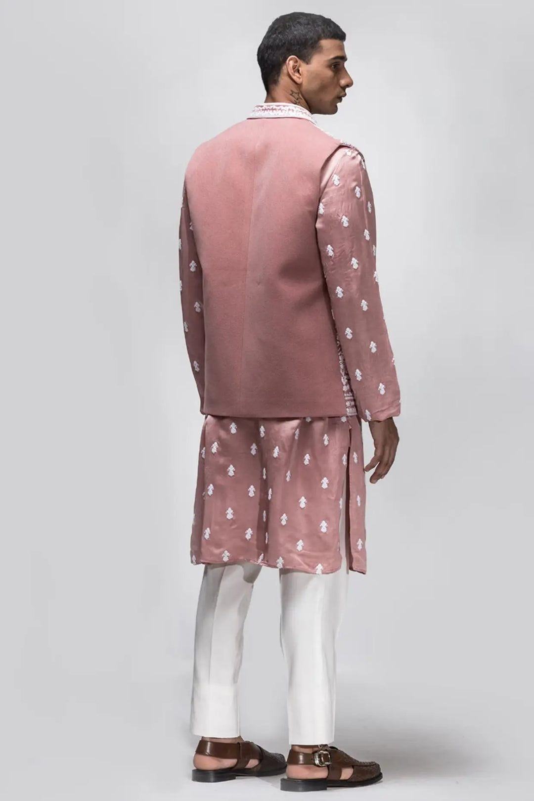 Monochrome Pink booti motif Dori Panel work Bundi Set - Asuka Couture