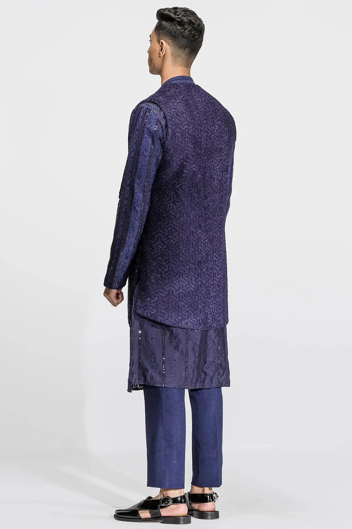 Purple Nalki Towel Embroidery Bundi Set - Asuka Couture