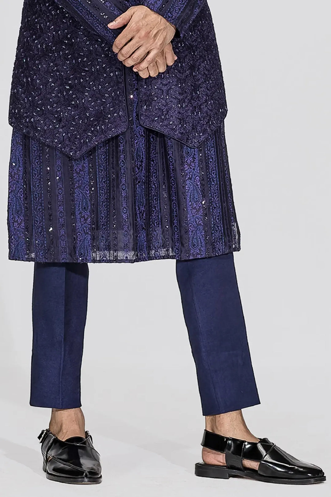 Purple Nalki Towel Embroidery Bundi Set - Asuka Couture