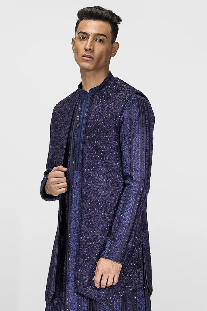 Purple Nalki Towel Embroidery Bundi Set - Asuka Couture