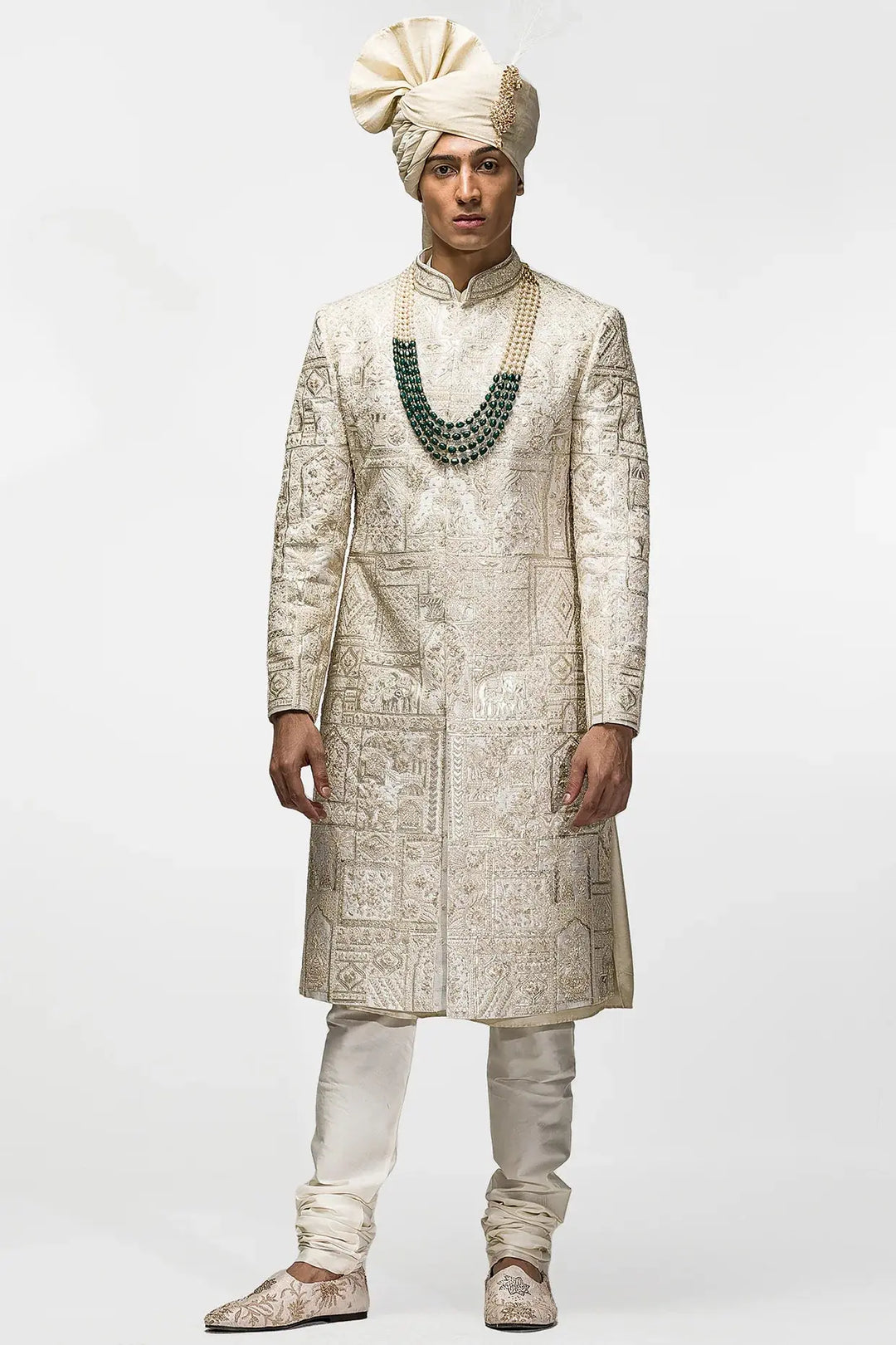 Beige Dori Gota Embroidery Sherwani - Asuka Couture