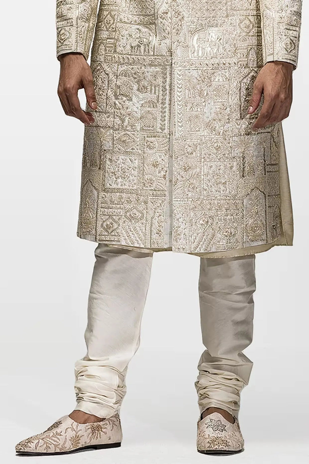 Beige Dori Gota Embroidery Sherwani - Asuka Couture