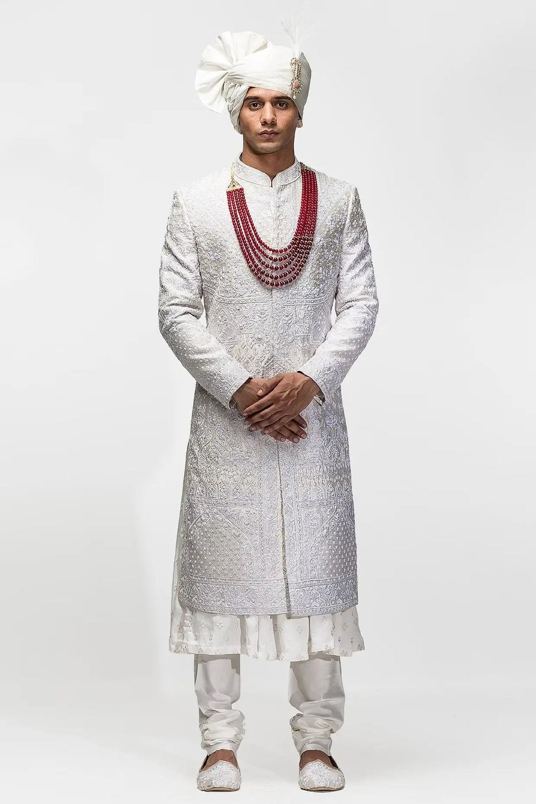 Ivory Panel Resham Embroidery Sherwani - Asuka Couture