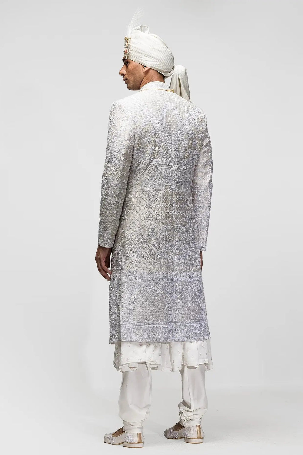 Ivory Panel Resham Embroidery Sherwani - Asuka Couture