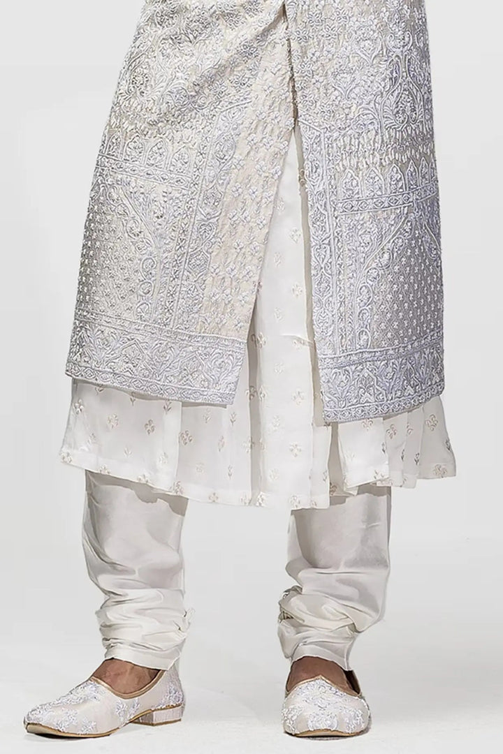 Ivory Panel Resham Embroidery Sherwani - Asuka Couture