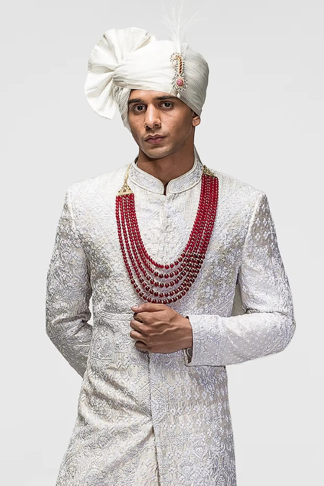 Ivory Panel Resham Embroidery Sherwani - Asuka Couture