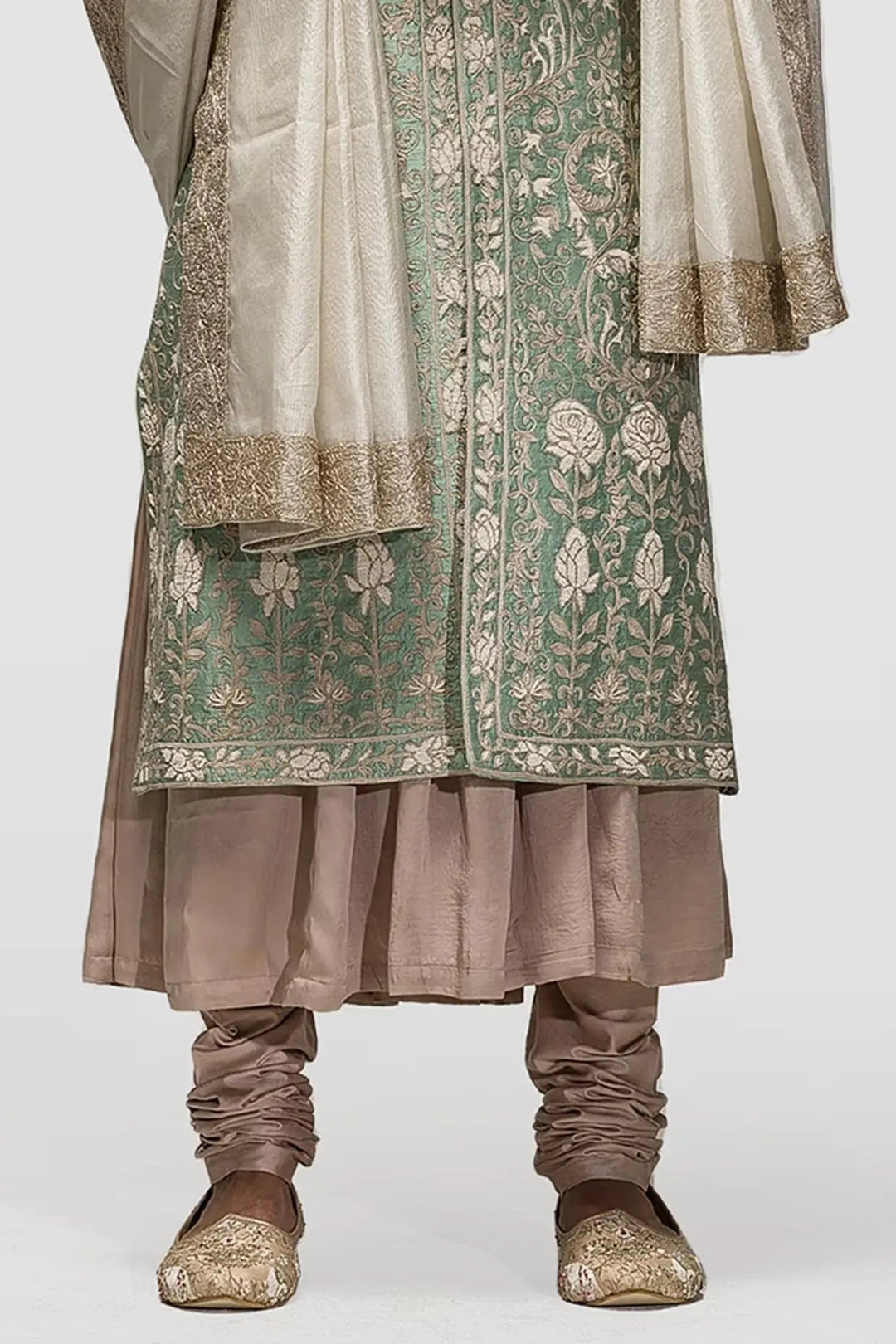 Sage Green Kiran Dori Moti Work Sherwani - Asuka Couture