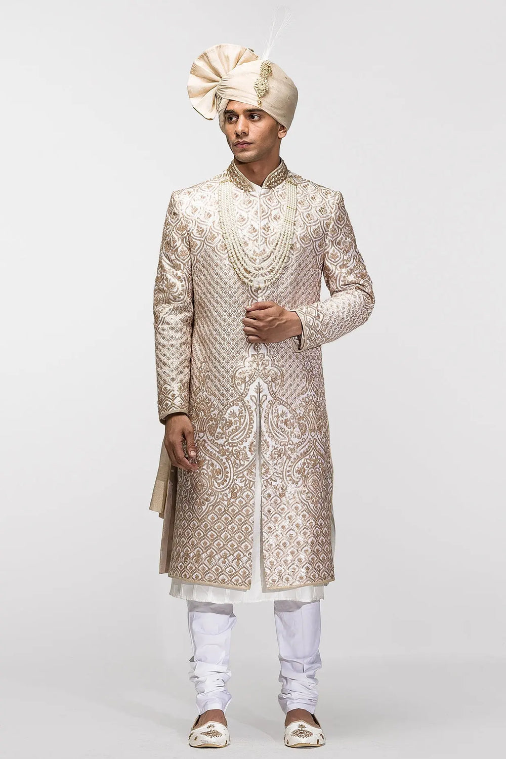 Beige Sequins Embroidery Sherwani - Asuka Couture