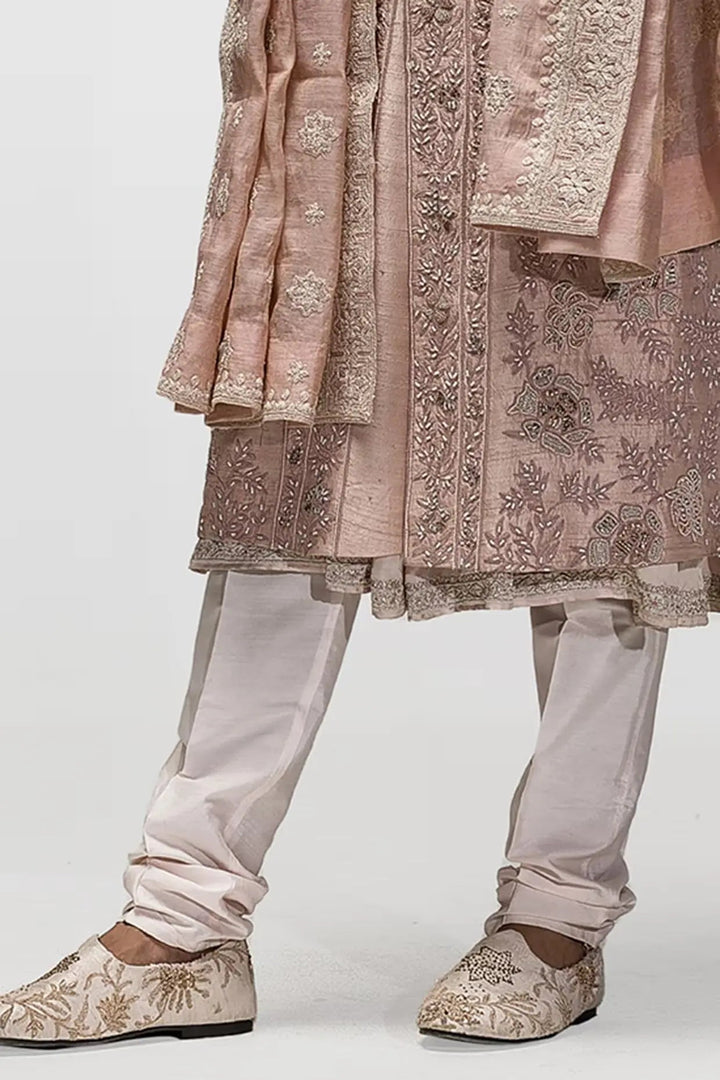 Salmon Pink Dabka Dori Work Sherwani - Asuka Couture