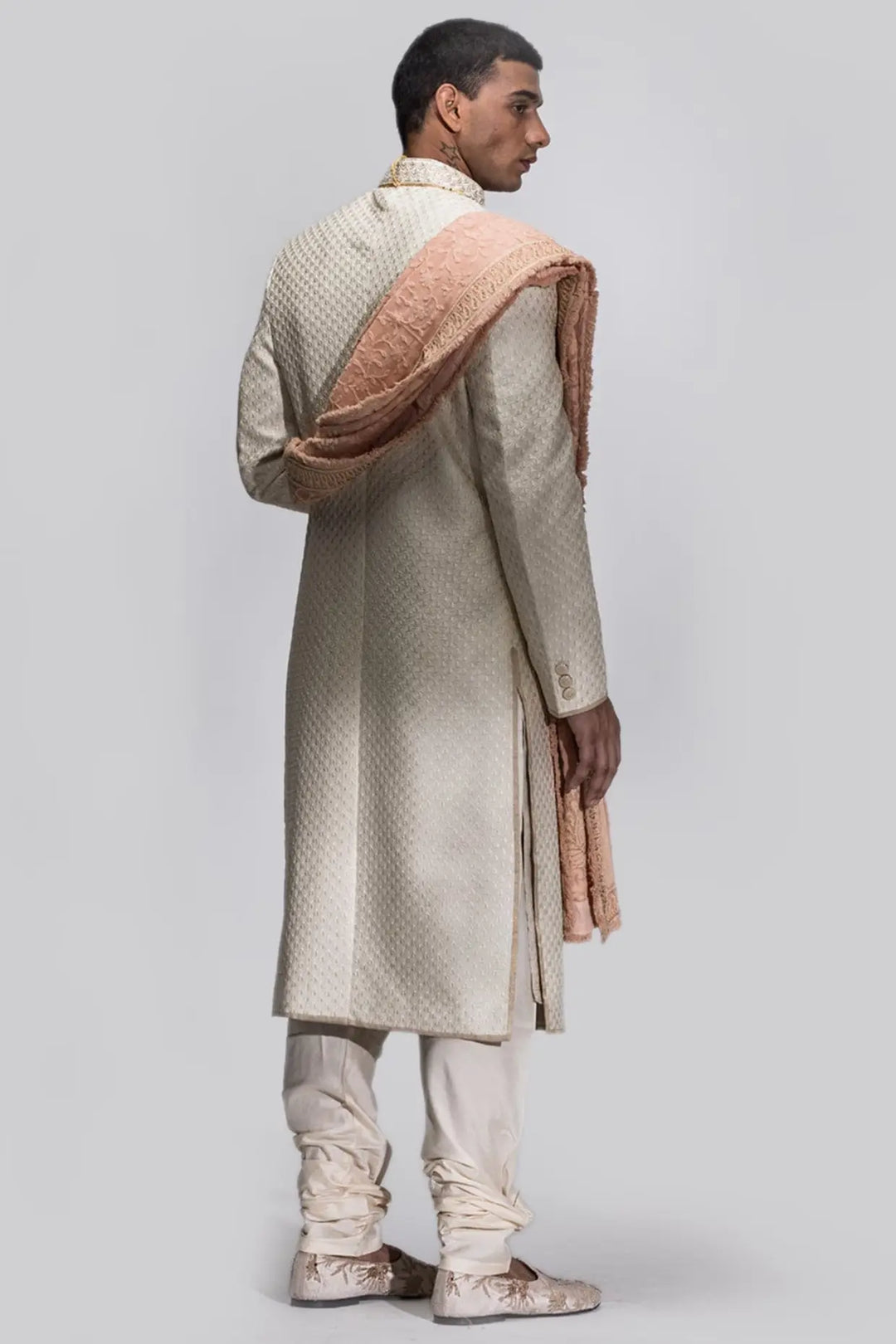 Off-White Chikankari Embroidery Sherwani - Asuka Couture