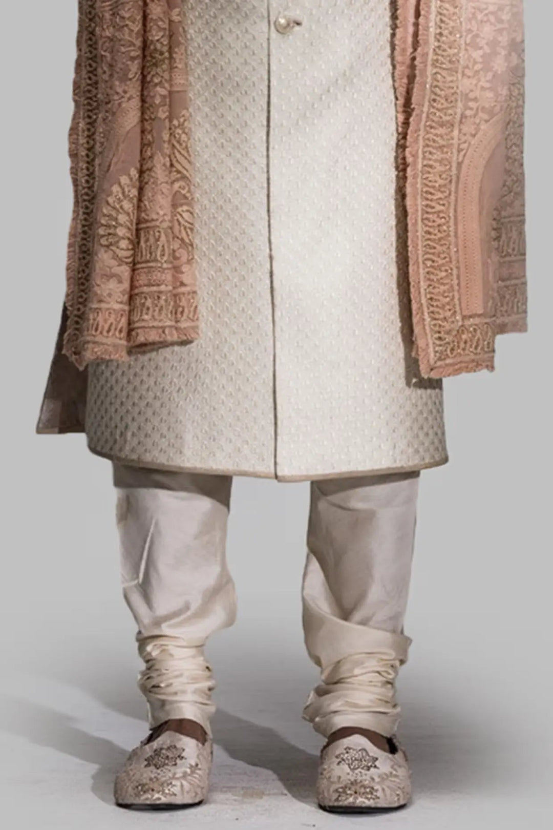 Off-White Chikankari Embroidery Sherwani - Asuka Couture
