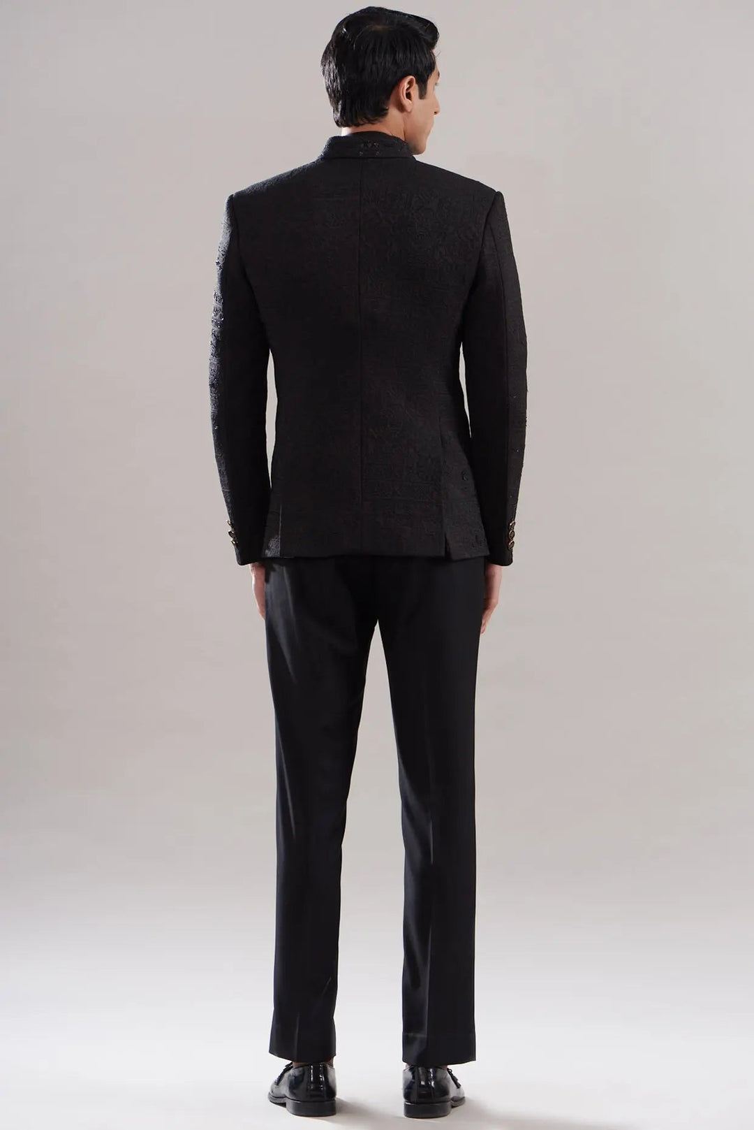 Black Scuba Embellished Bandhgala - Asuka Couture