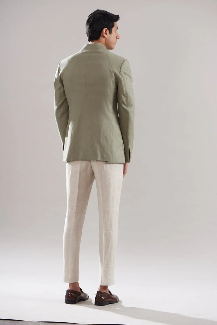 Mint Green Linen Blazer Set - Asuka Couture