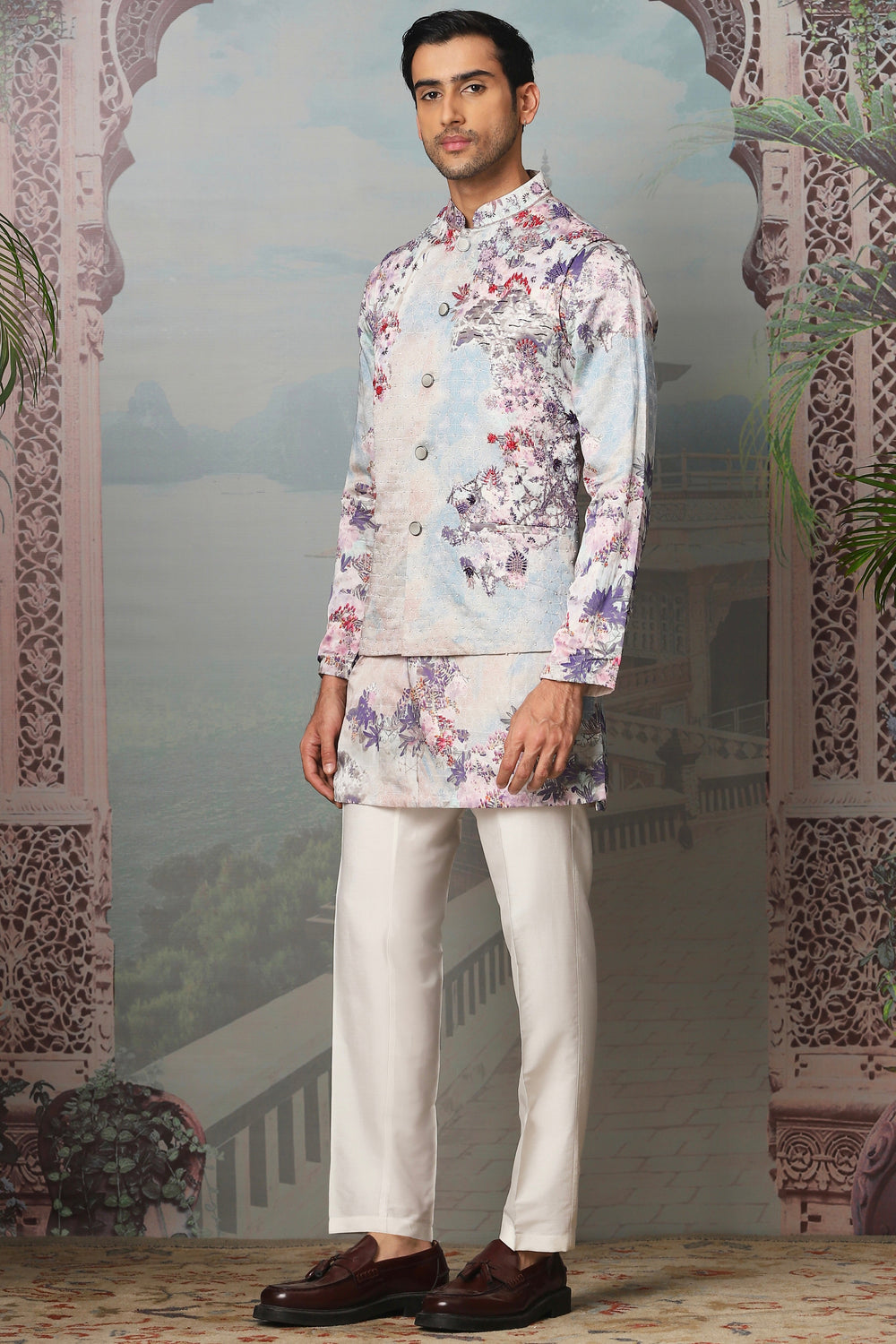 Affordable Garden Euphoria Embroidered Kurta Bundi Set