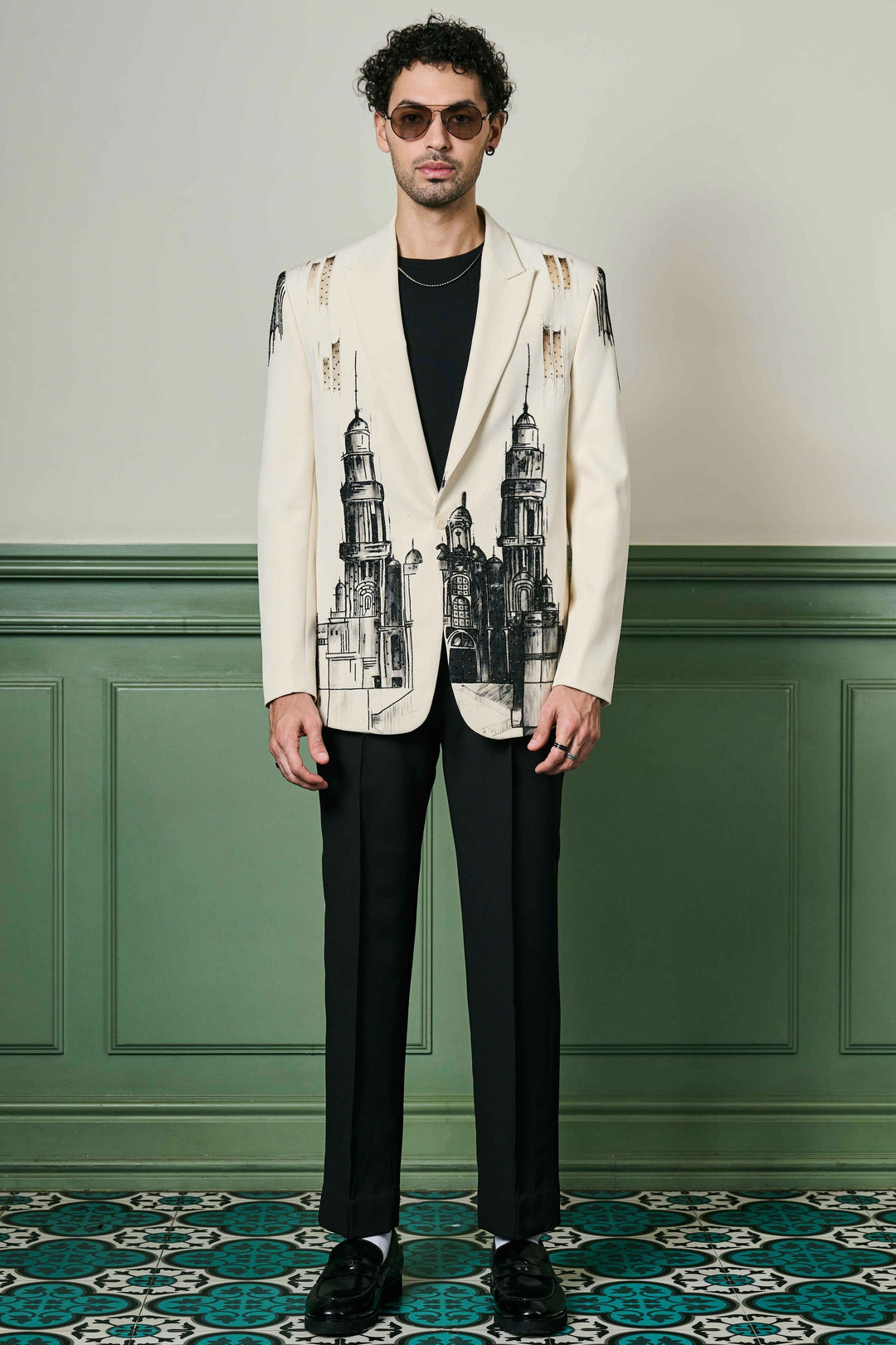 Affordable Ivory Cityscape Hand-Painted Ceremonial Suit