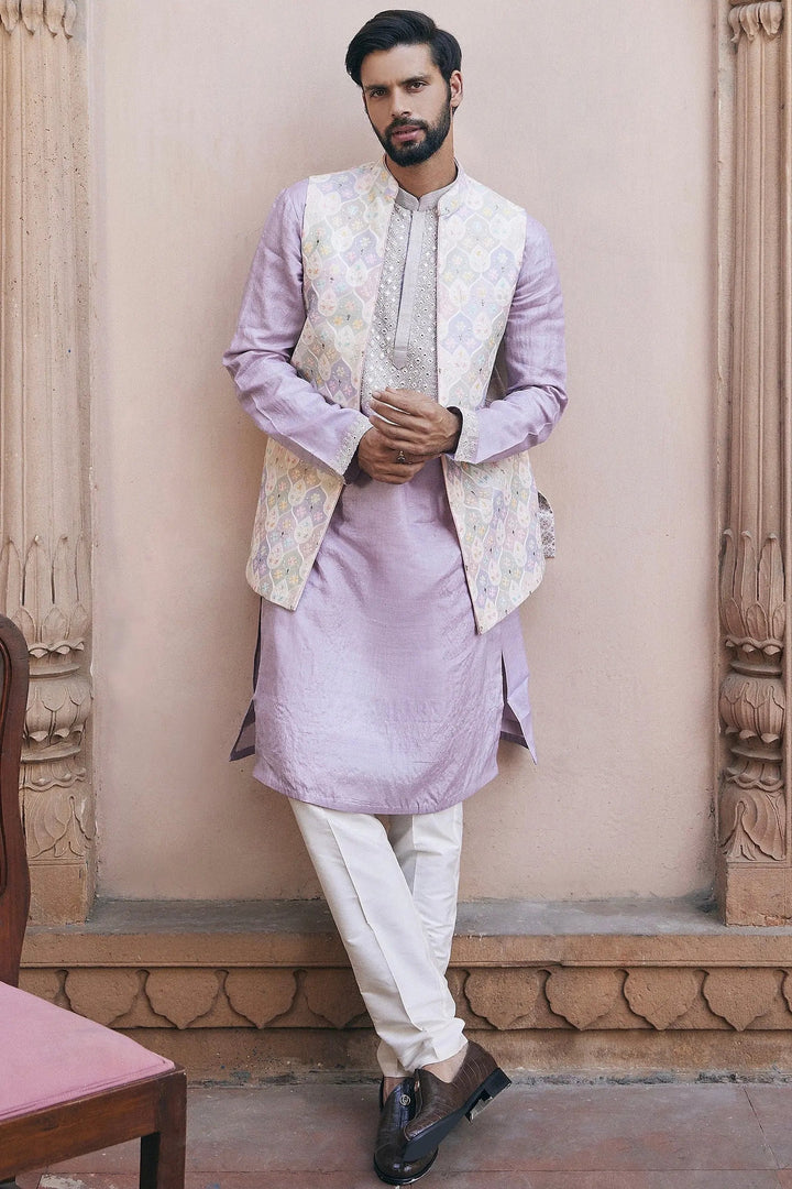 Affordable Lilac Mirror Embroidered Bundi Set