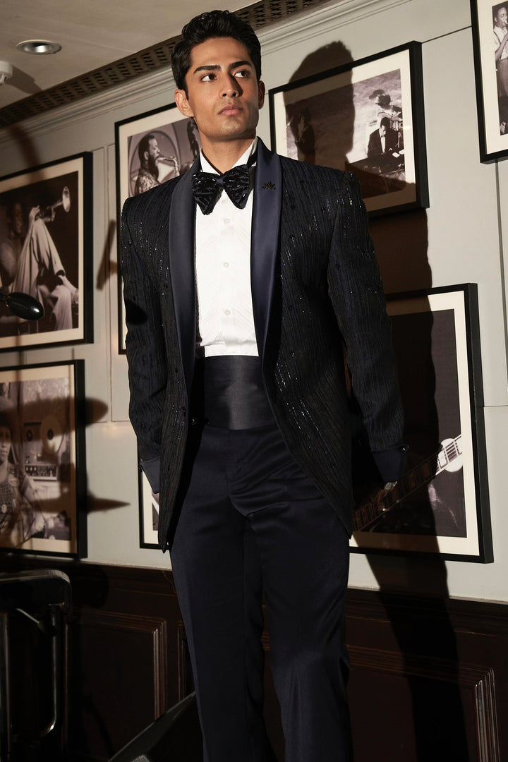 Affordable Navy Midnight Soirée Shawl Lapel Tuxedo Set