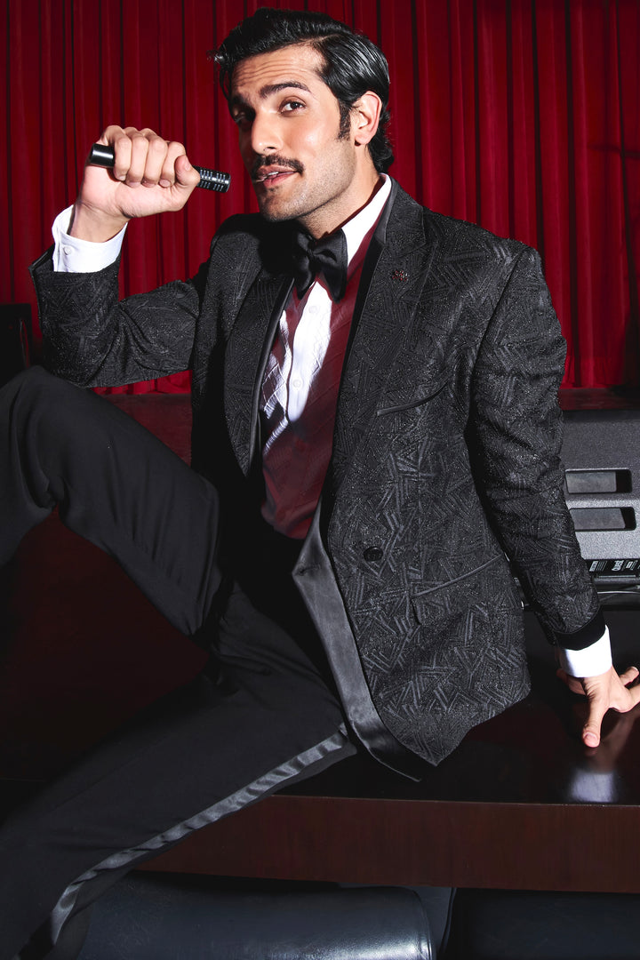 Affordable Noir Eclipse Geometric Affair Tuxedo Set