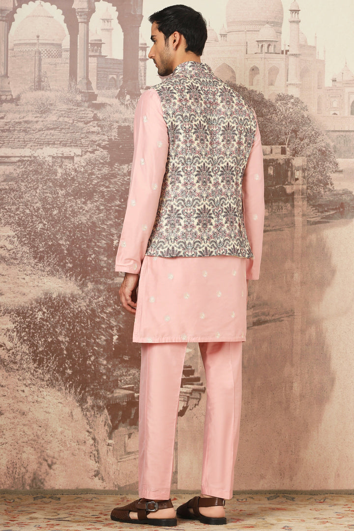 Affordable Orchid Rose Chanderi Embroidered Kurta Bundi Set for You