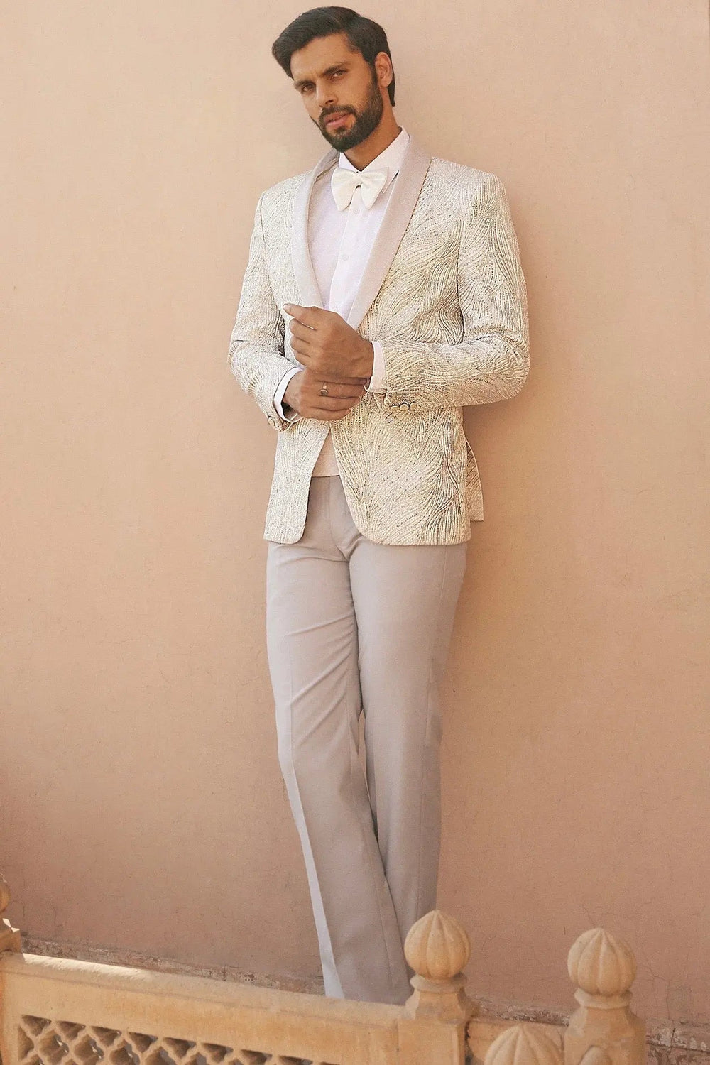 Affordable Pristine Whiteness Hand Embroidered Ceremonial Tuxedo