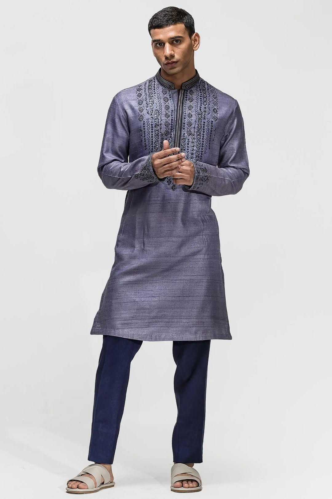 Purple tribal design Embroidered Kurta - Asuka Couture