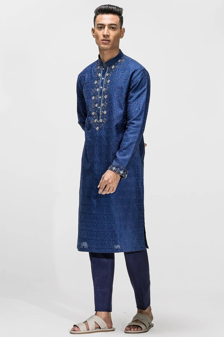 Royal Blue Dabka Threadwork Kurta - Asuka Couture