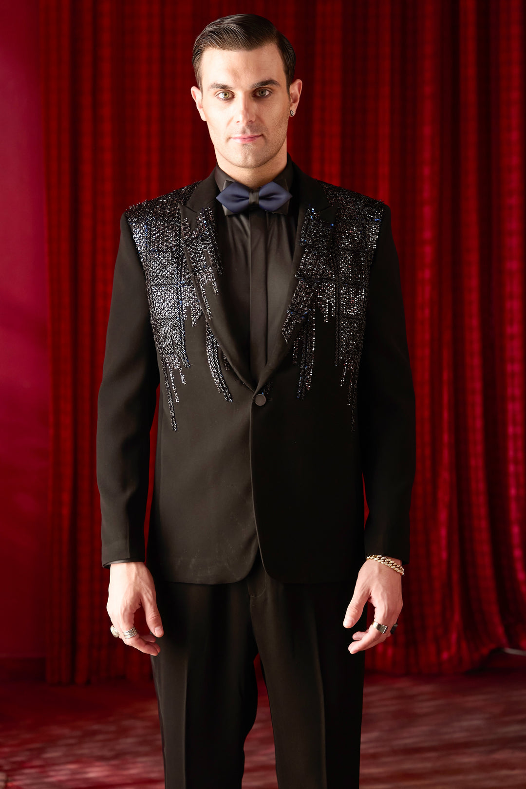 Nocturnal Elegance Embroidered Tuxedo Set